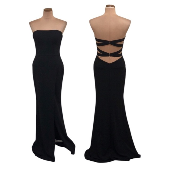 NWT La Femme Maxi Dress Size 6 Black Cut Out Caged Open Back - Picture 1 of 9